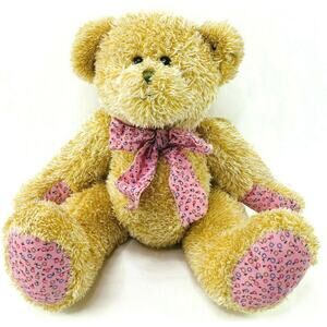 Circo Loveable Teddy Bear Plush Brown With Pink Corduroy Bow 12.5 Inch Tall